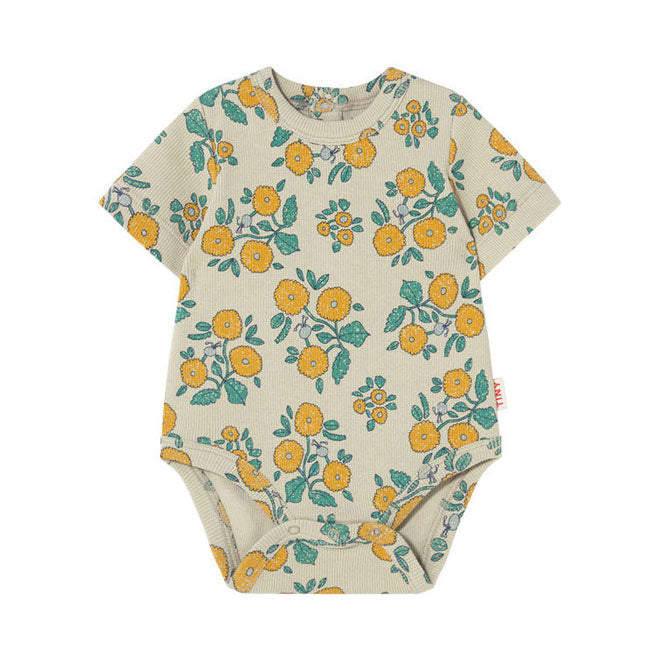 Tiny Cottons Dark Vanilla Flower  Rib Bodysuit