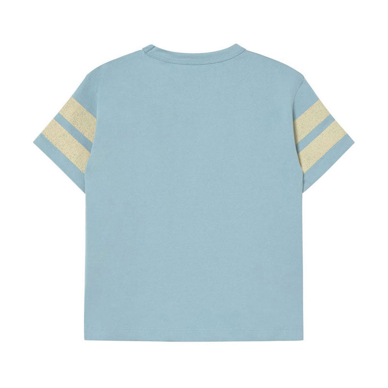 Tiny Cottons Dusty Blue Stripes Logo Tee