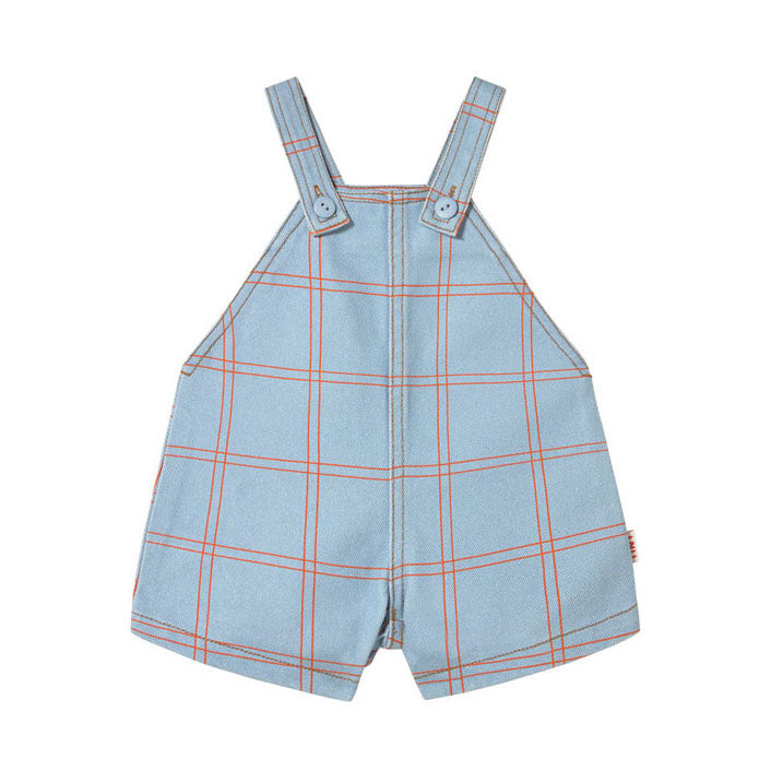 Tiny Cottons Denim Blue Check Short Dungaree
