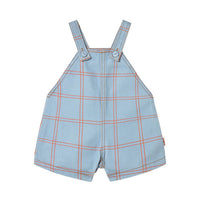 Tiny Cottons Denim Blue Check Short Dungaree