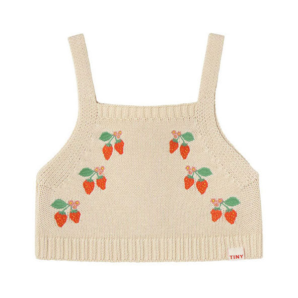 Tiny Cottons Cream Strawberries Knitted Crop Top