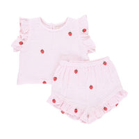 Pink Chicken Strawberry Embroidery Baby Roey 2 Piece Set