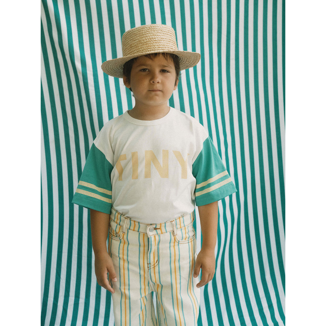 Tiny Cottons Off-White Stripes Logo Tee
