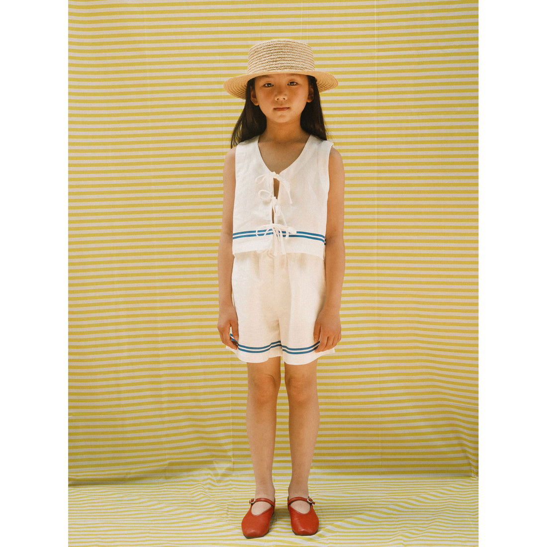Tiny Cottons Off-White Stripes Woven Vest