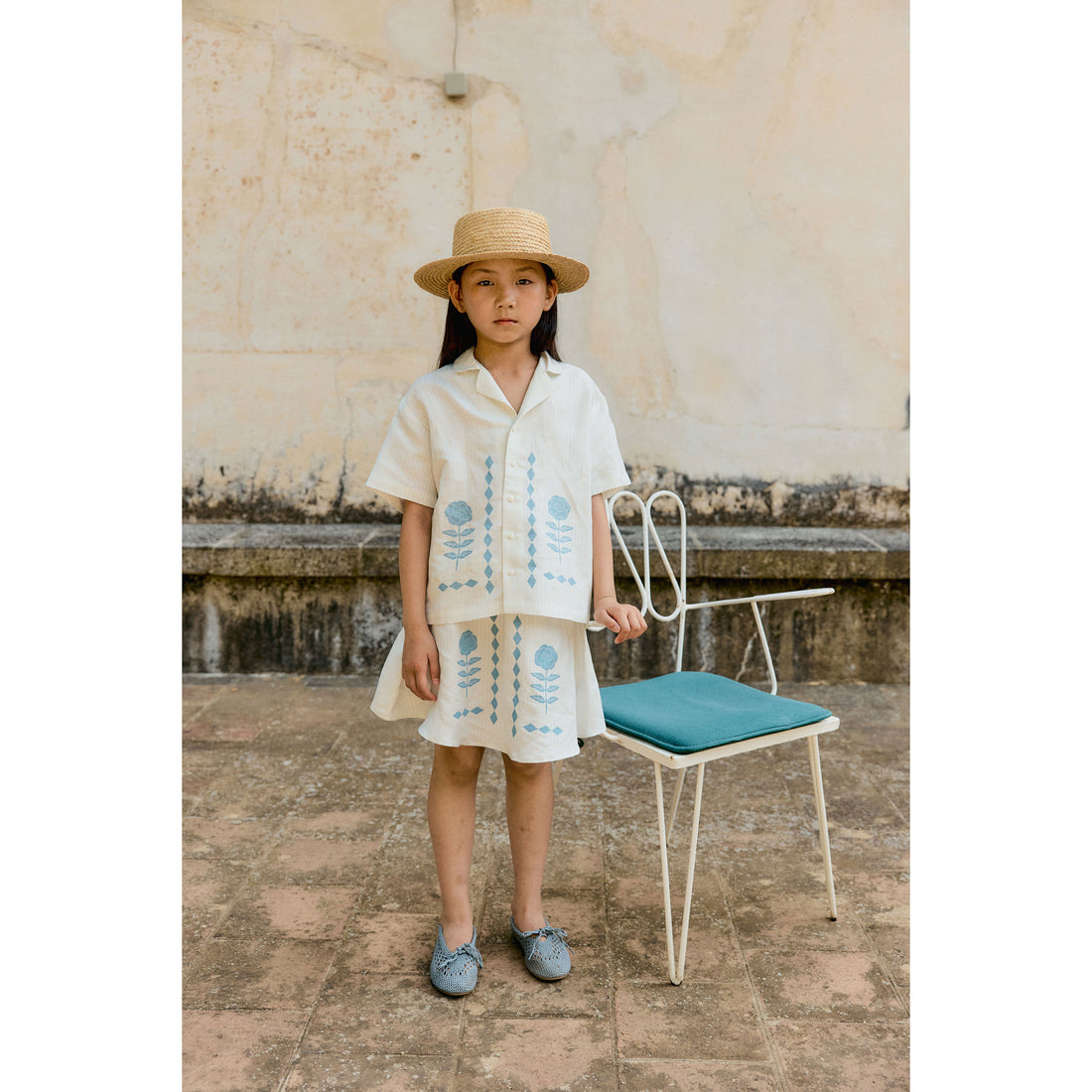 Tiny Cottons Ice Blue Flower Pattern Skirt