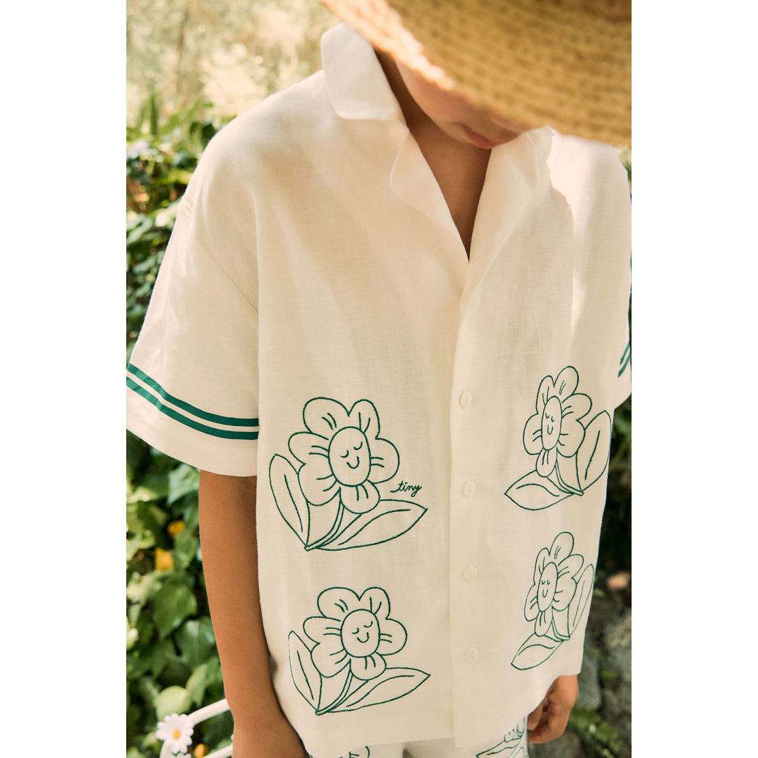Tiny Cottons Off-White Daisies Linen Shirt