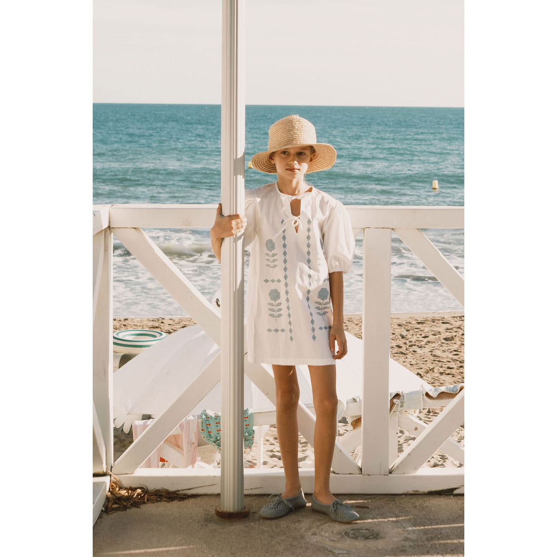Tiny Cottons Off-White Flower Pattern Dress