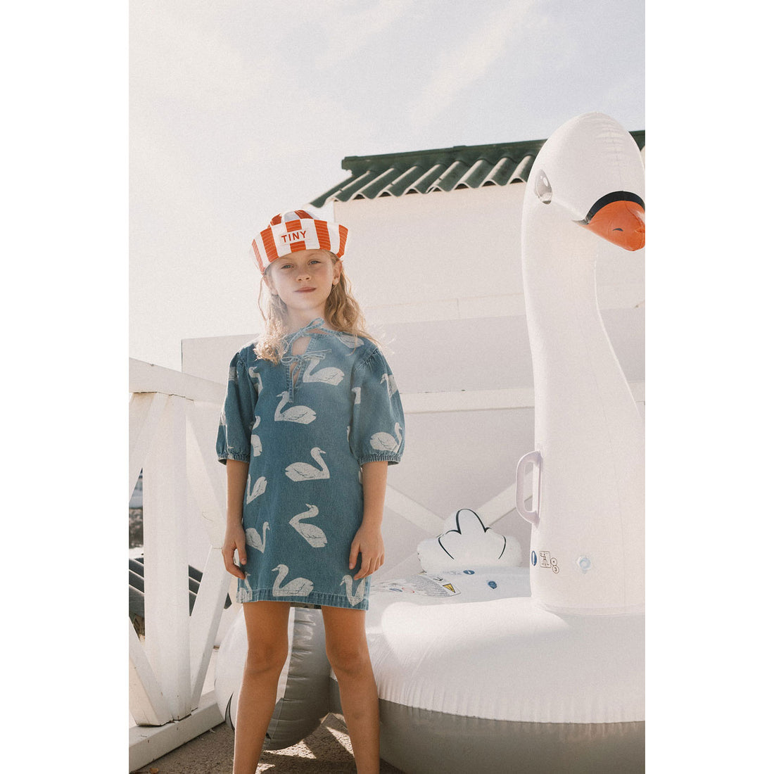 Tiny Cottons Wash Denim Big Swans Dress