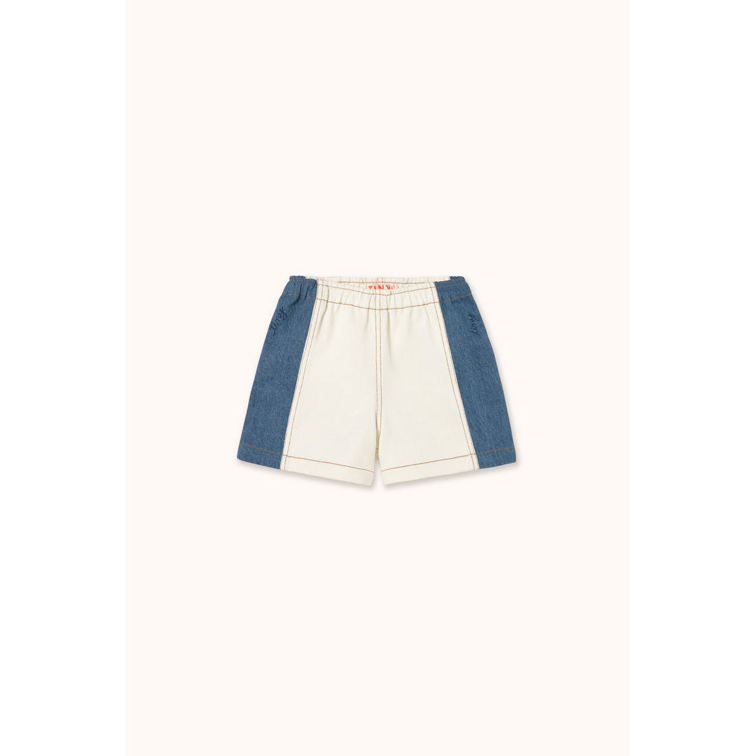 Tiny Cottons Off-White Color Block Denim Short