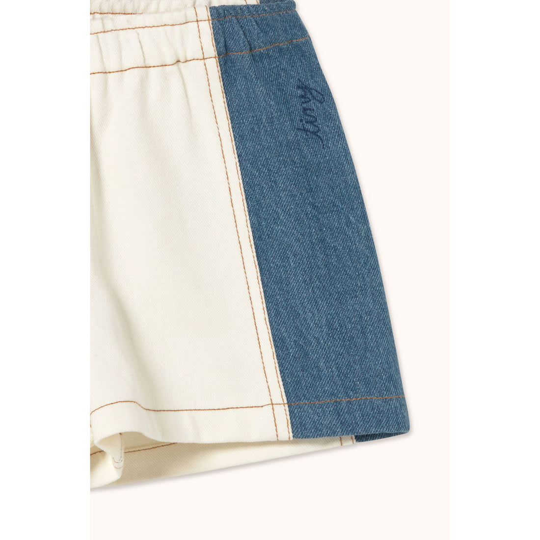 Tiny Cottons Off-White Color Block Denim Short