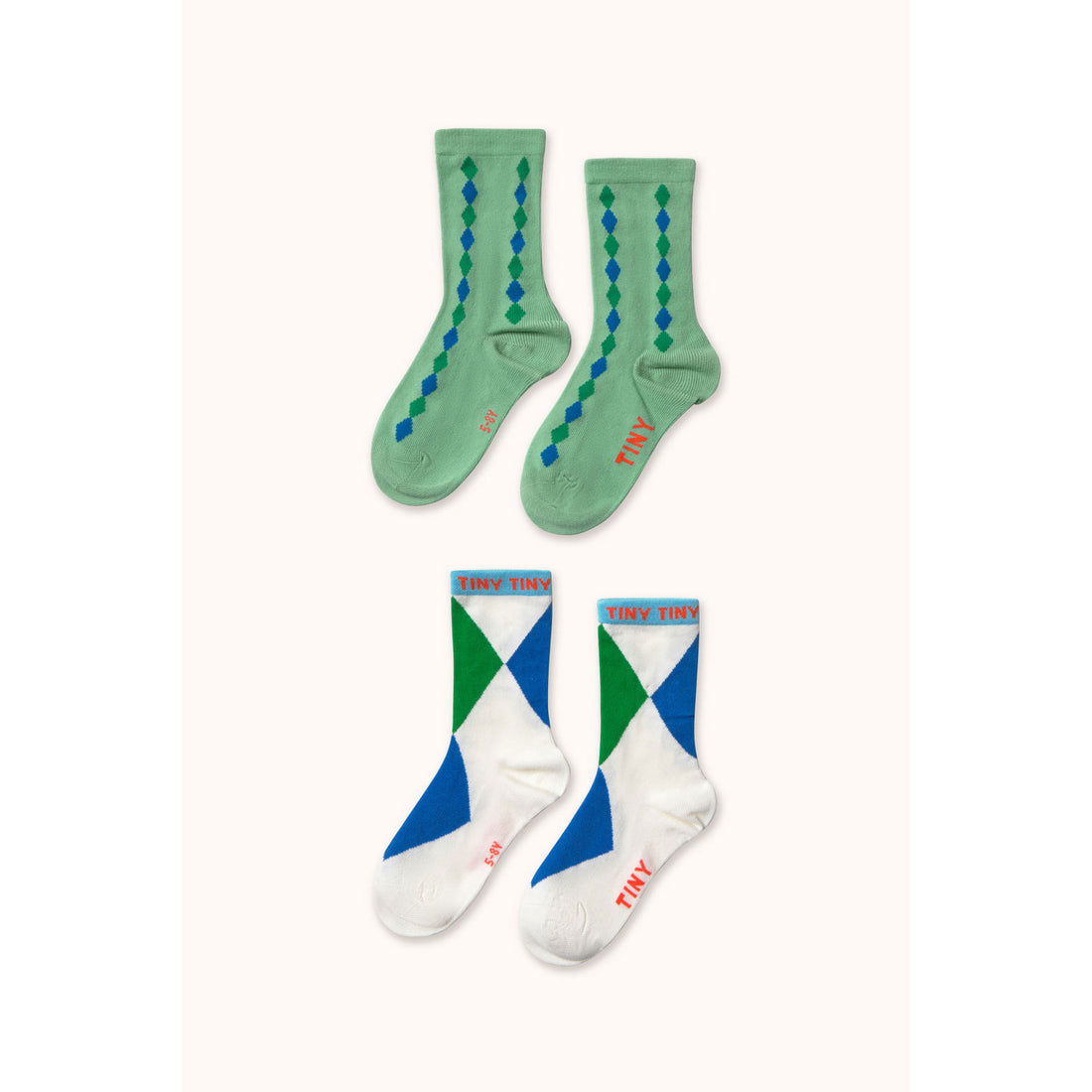 Tiny Cottons Washed Emerald/Off-White Diamond Medium Socks