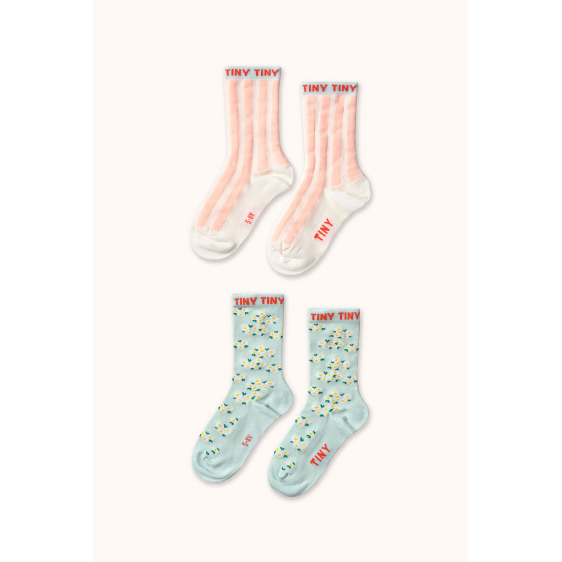 Tiny Cottons Pale Pink Stripes & Blossom Medium Socks