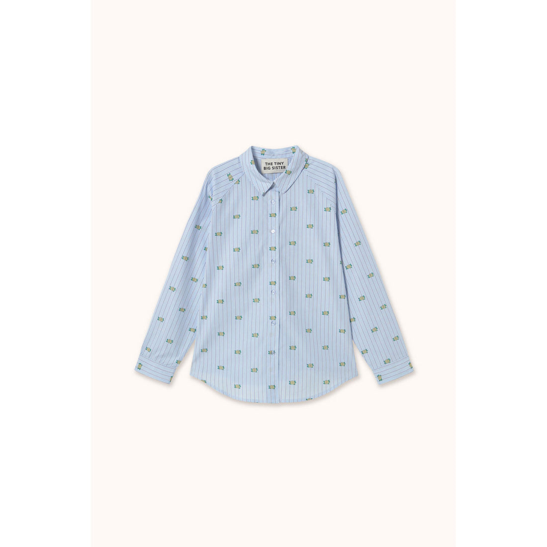 The Tiny Big Sister Washed Blue Mini Flowers Striped Shirt