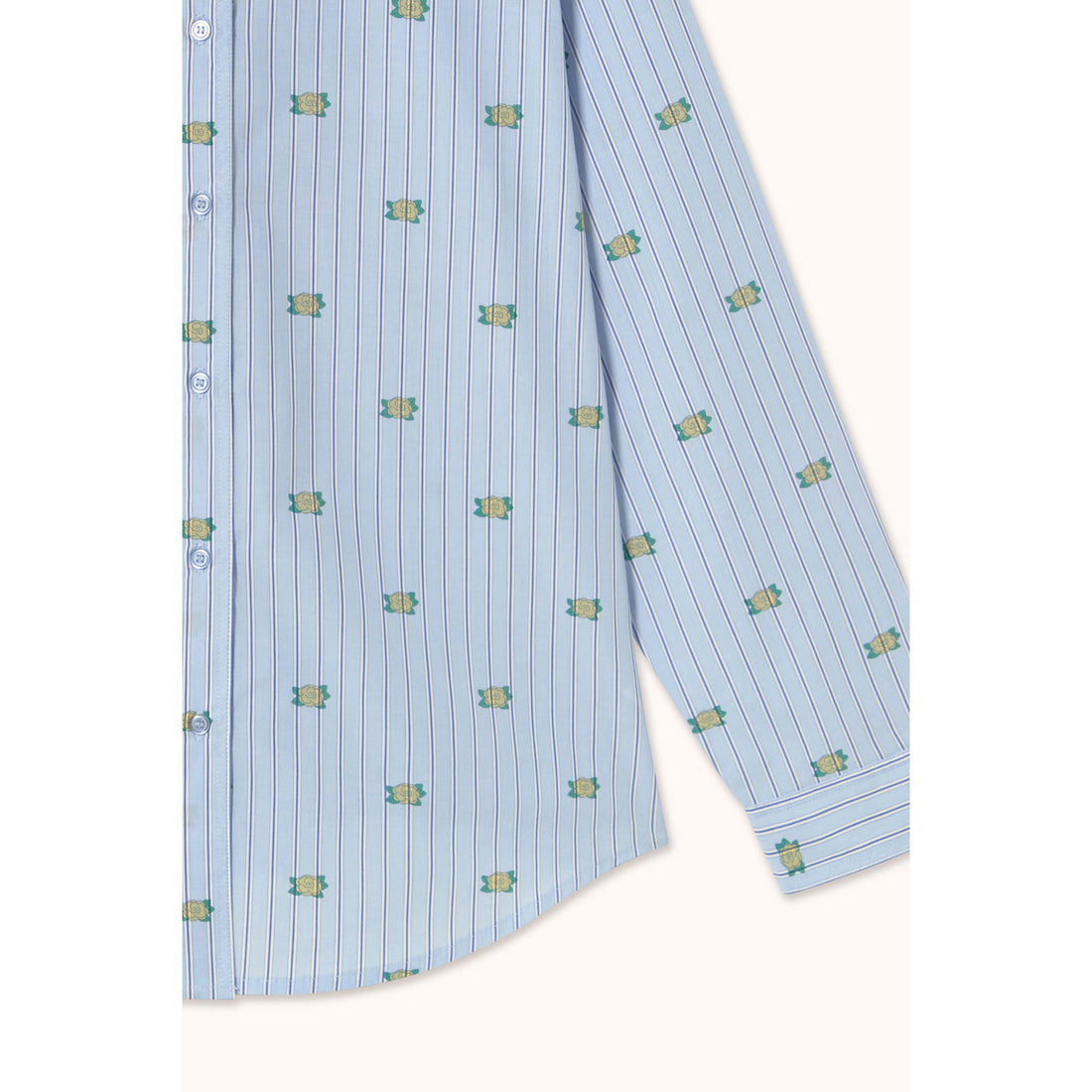 The Tiny Big Sister Washed Blue Mini Flowers Striped Shirt