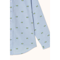 The Tiny Big Sister Washed Blue Mini Flowers Striped Shirt