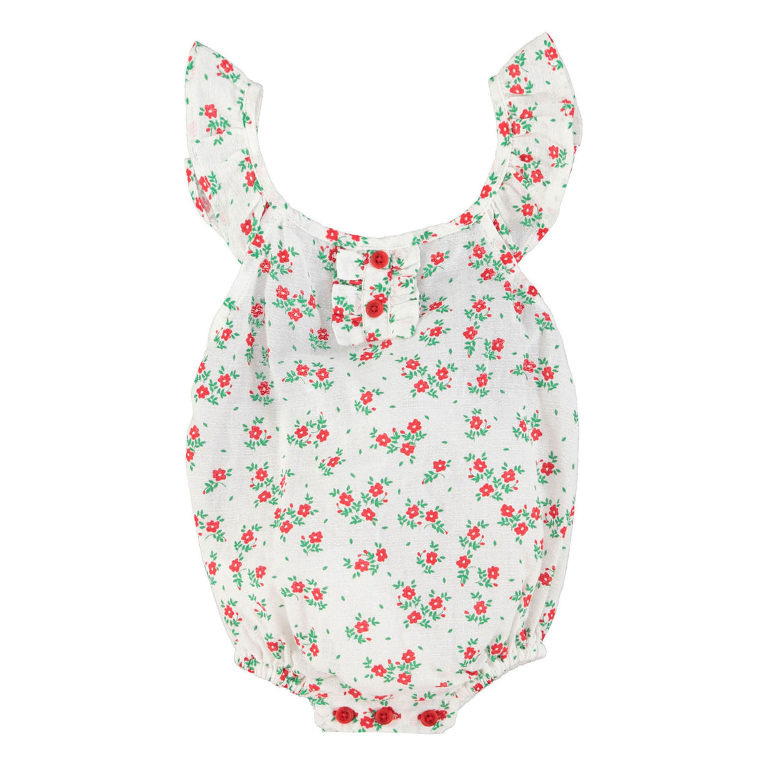 Piupiuchick Ecru/Red Flowers All Over Romper
