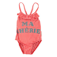 Piupiuchick Red Checkered "Ma Cherie" Print Swimsuit