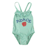Piupiuchick Green Checkered "Peace" Print Swimsuit