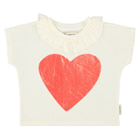 Piupiuchick Ecru/Red Heart Print T-Shirt