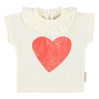 Piupiuchick Ecru/Red Heart Print Baby T-Shirt