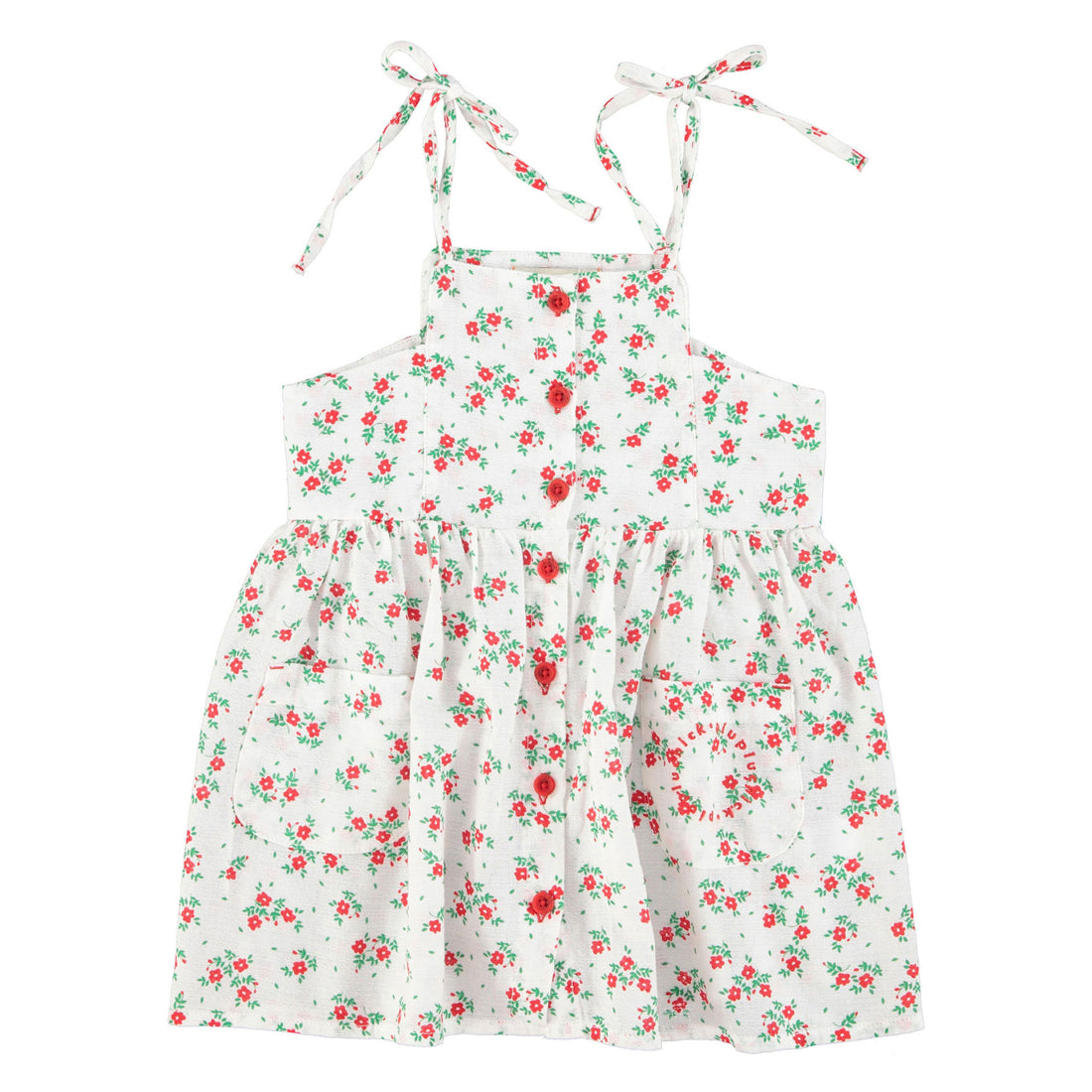 Piupiuchick Ecru/Red Flowers All Over Dress