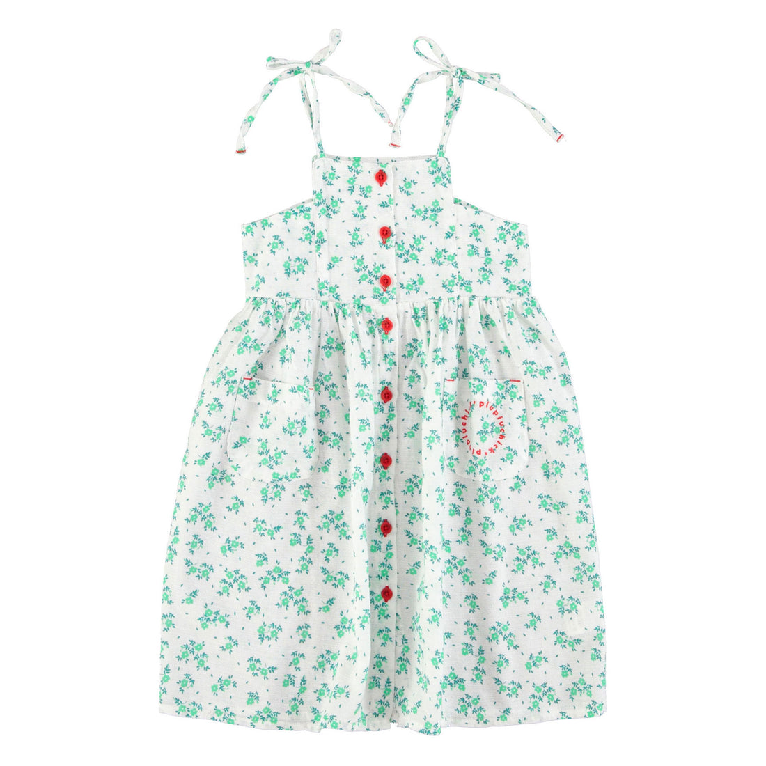 Piupiuchick Ecru/Green Flowers All Over Long Dress