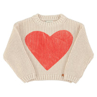 Piupiuchick Ecru/Red Heart Print Knitted Sweater