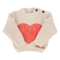 Piupiuchick Ecru/Red Heart Print Knitted Baby Sweater