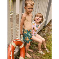 Pink Chicken Green Botanical Oranges Swim Trunk