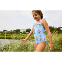 Pink Chicken Blue Bell Field Floral Hero Suit