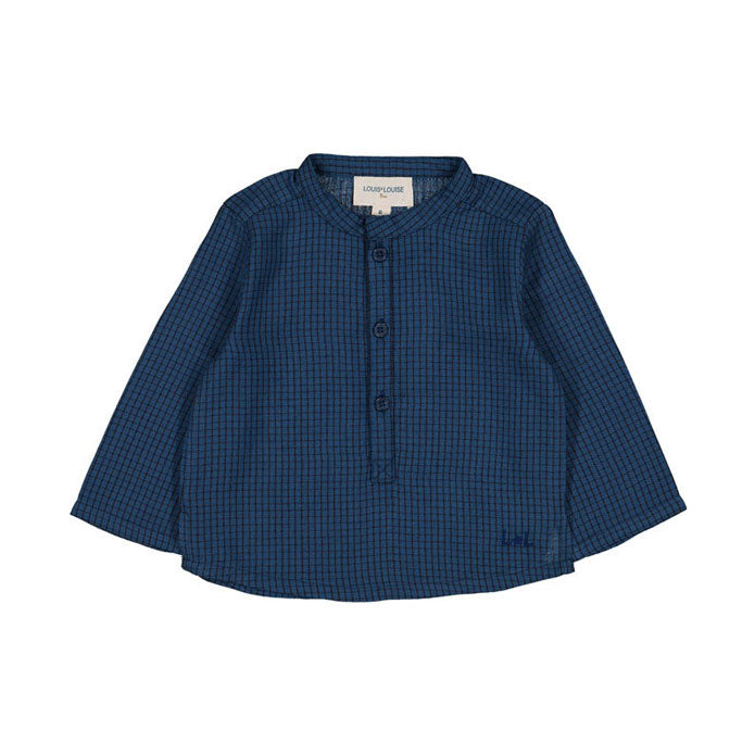 Louis Louise  Navy Brushed Check Grand Pere Baby Shirt
