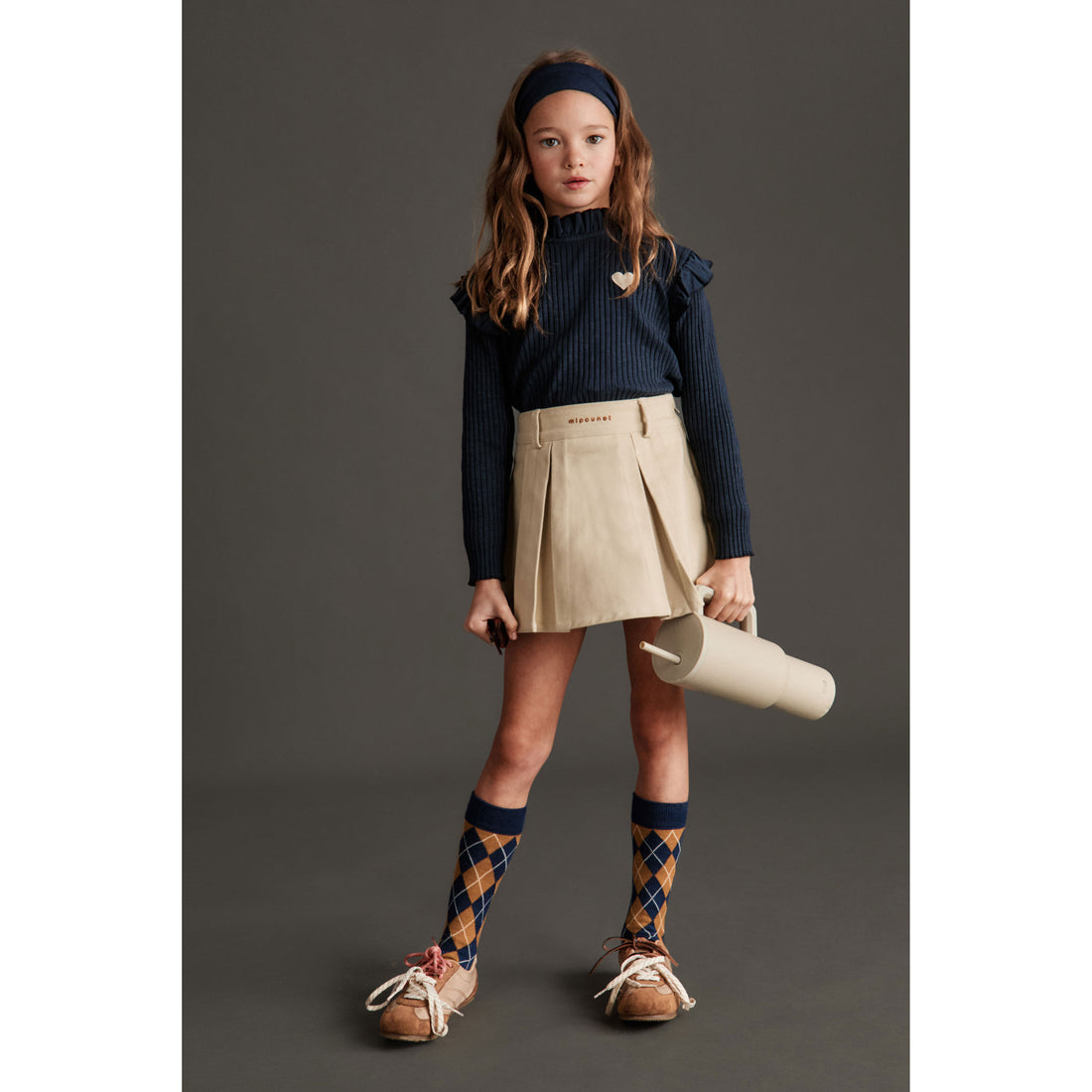 Mipounet Beige Nina Pleated Skirt