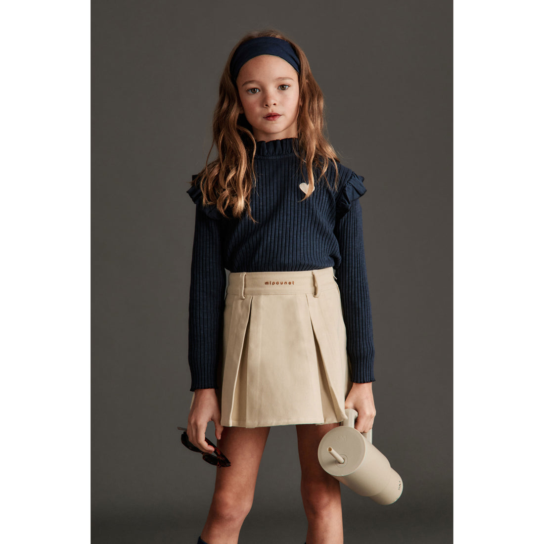Mipounet Beige Nina Pleated Skirt