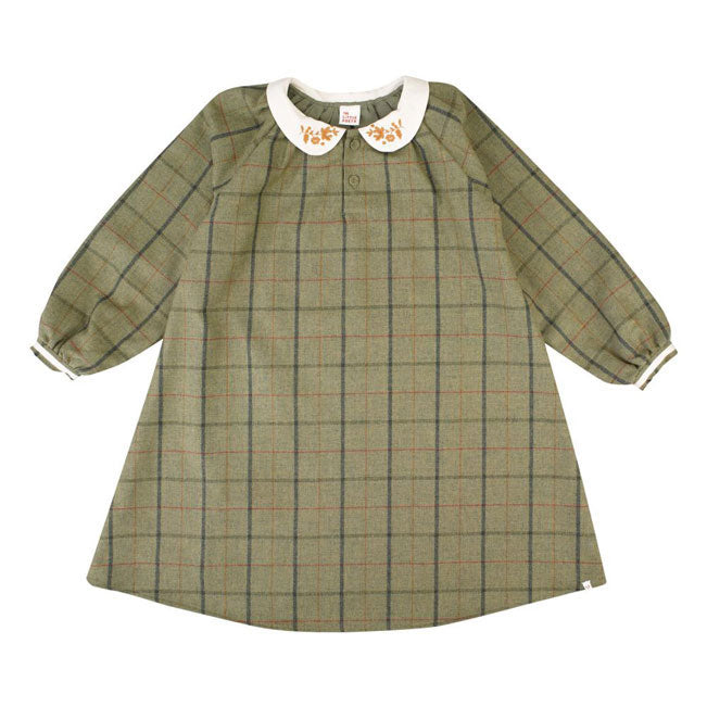 The Little Poets Green Tartan Embroidery Sophia Midi Dress