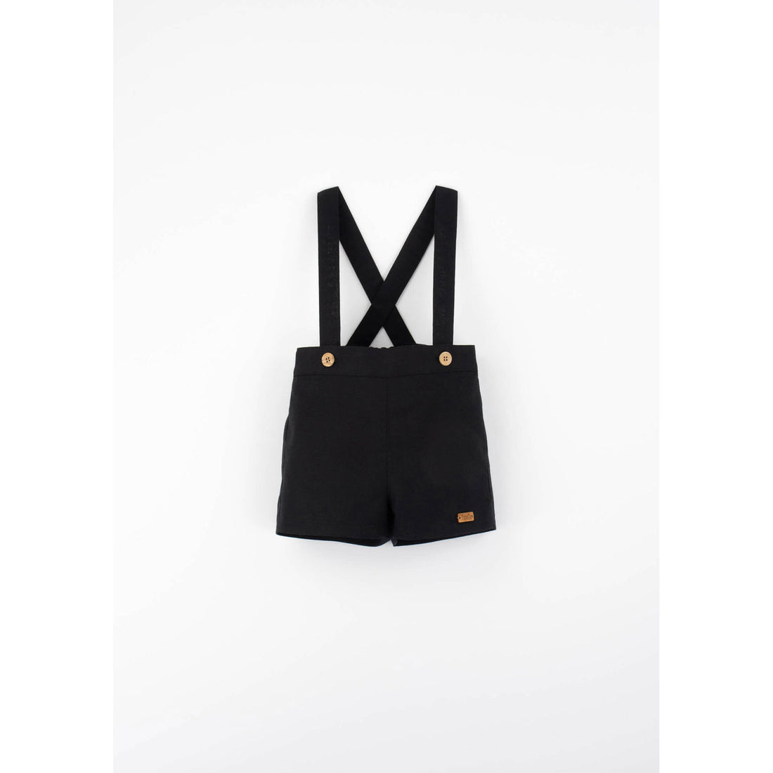 Popelin Black Linen Suspender Shorts