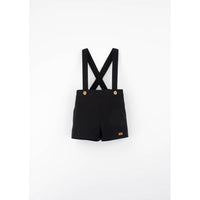 Popelin Black Linen Suspender Shorts