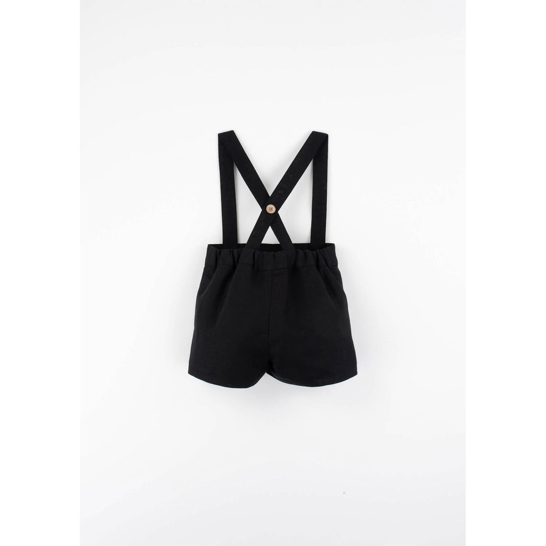 Popelin Black Linen Suspender Shorts