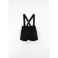 Popelin Black Linen Suspender Shorts