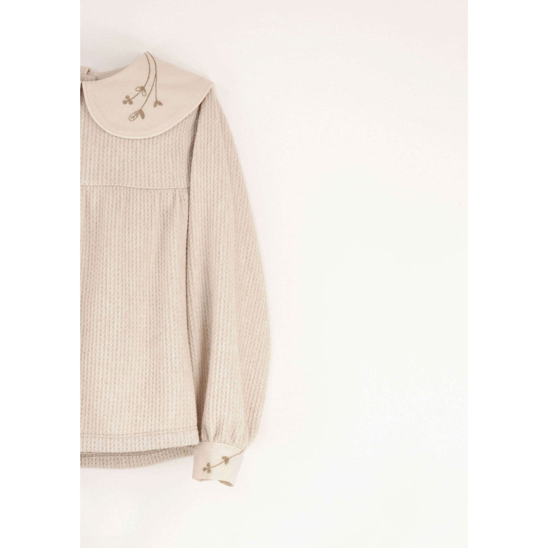 Popelin Off White Baby Collar Knitted Blouse