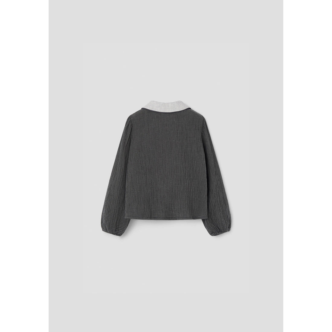 Popelin Black Gingham Embroidered Collar Blouse