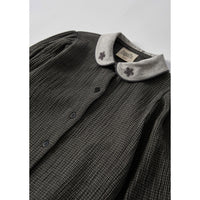 Popelin Black Gingham Embroidered Collar Blouse