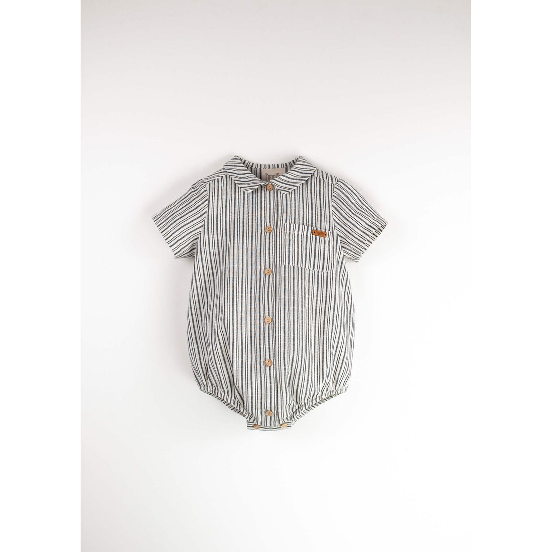 Popelin  Embroidered Striped Shirt Collar Romper