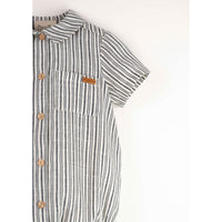 Popelin  Embroidered Striped Shirt Collar Romper