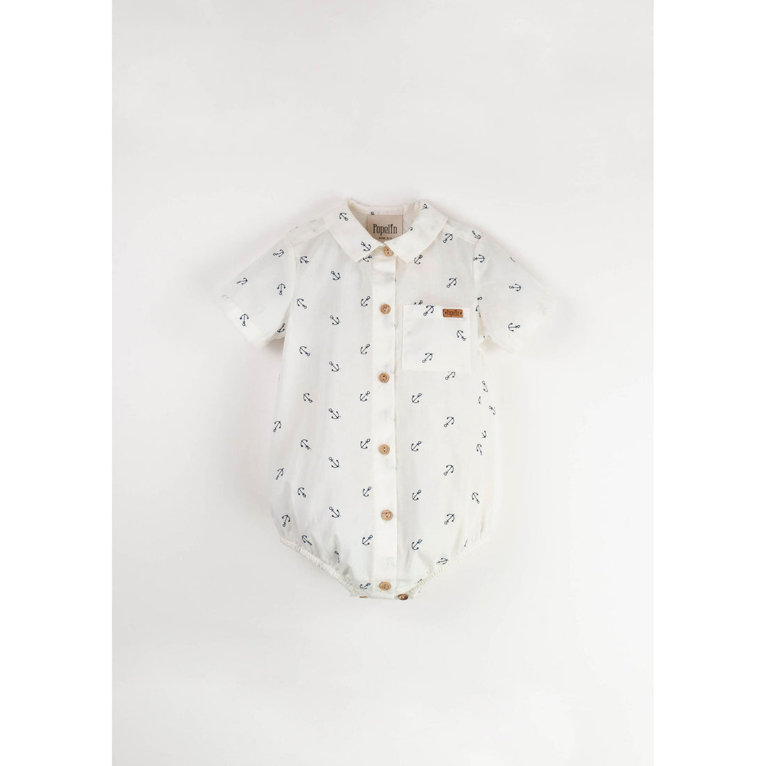 Popelin Embroidered Anchor Shirt Collar Romper