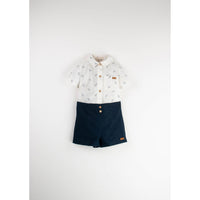 Popelin Embroidered Anchor Shirt Collar Romper