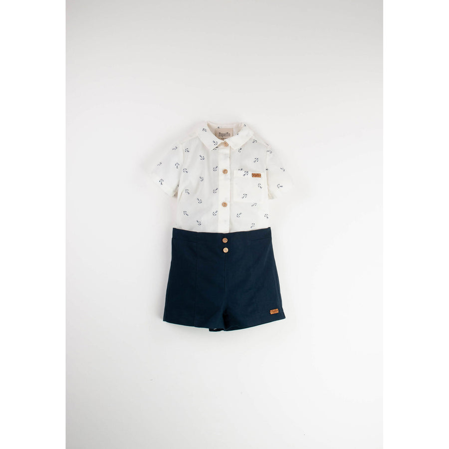 Popelin Embroidered Anchor Shirt Collar Romper