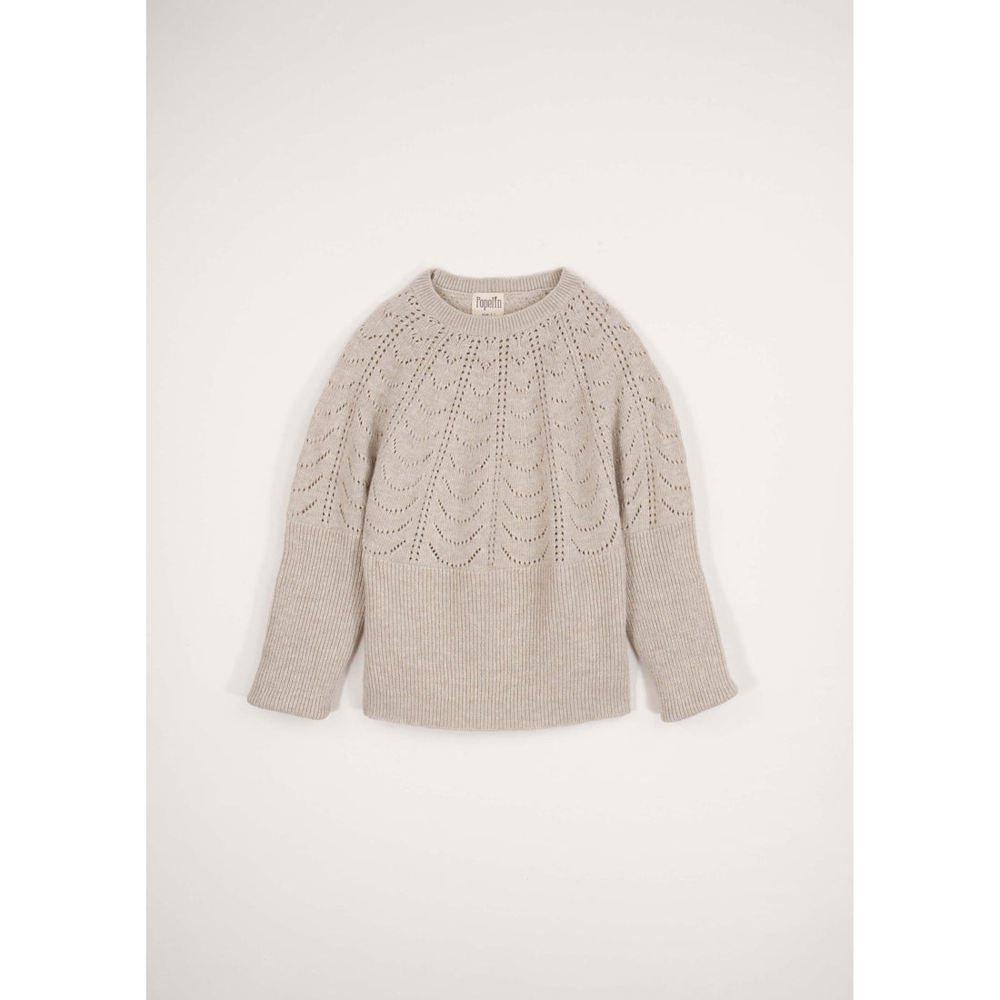 Popelin Beige Openwork Knit Pullover