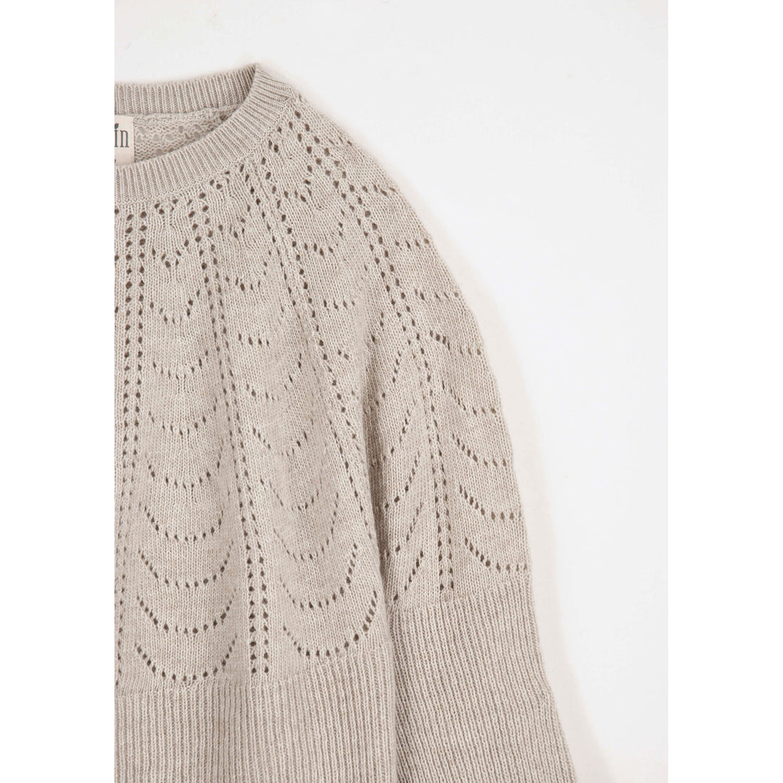 Popelin Beige Openwork Knit Pullover