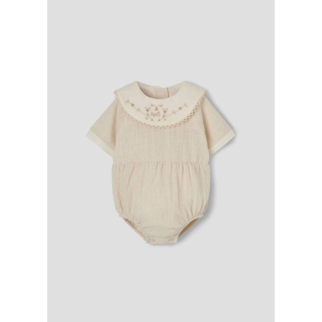 Popelin Off White Embroidered Collar Romper