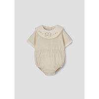 Popelin Off White Embroidered Collar Romper
